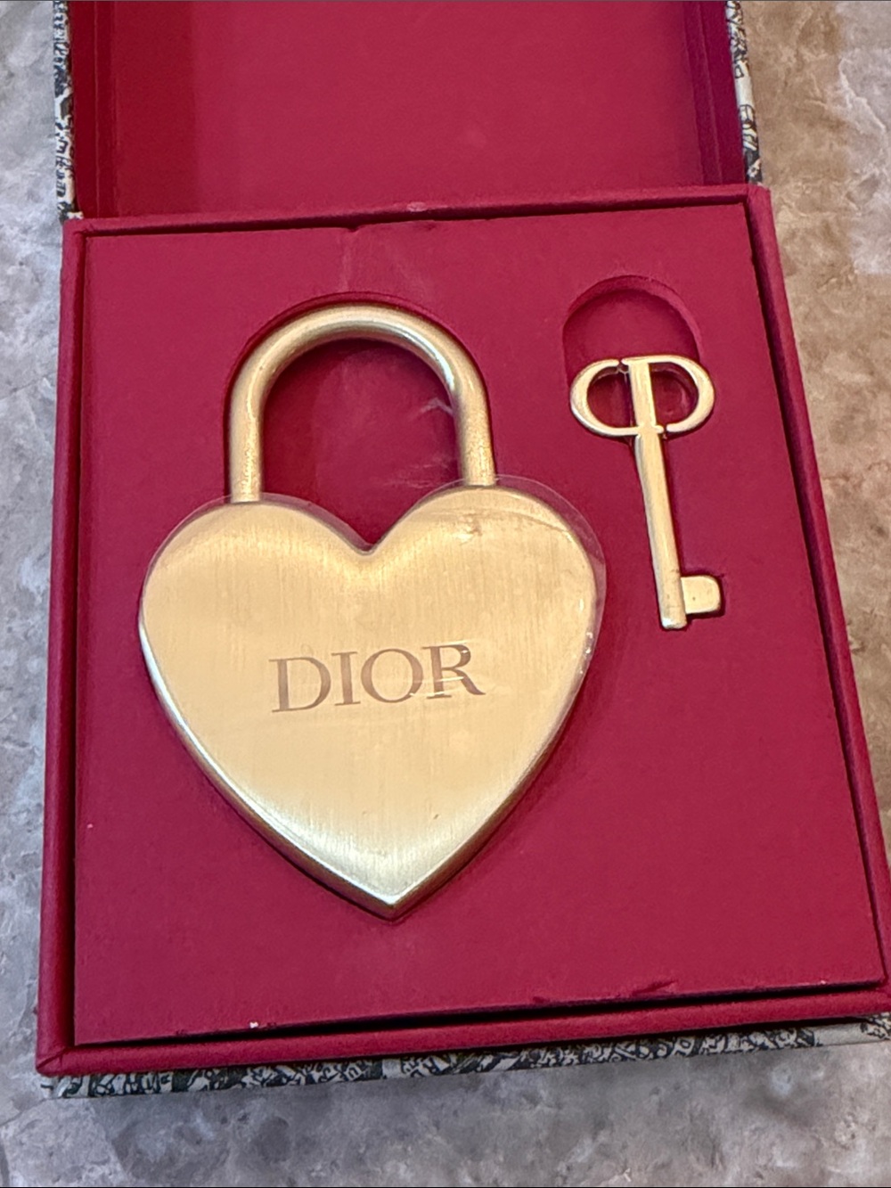 Dior Gold Heart Padlock and Key Accessory
